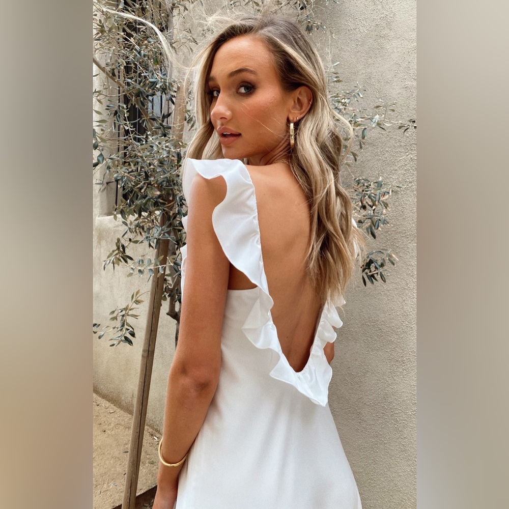 Show Me Your Mumu Serene Slip Dress in Ivory Luxe Satin size Medium